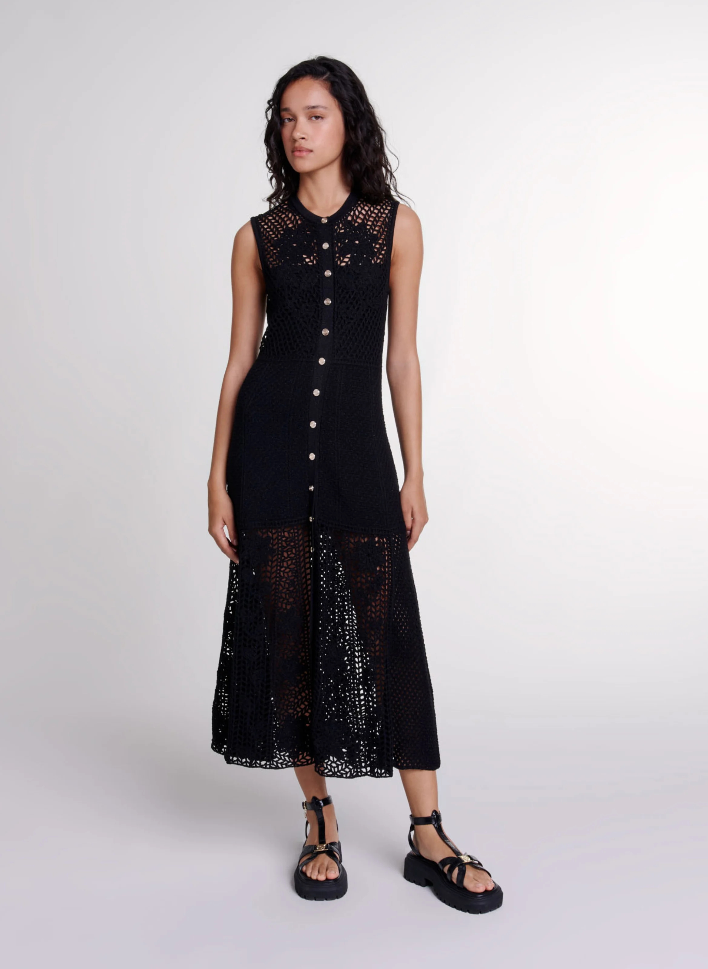 Robe longue moulante à col rond | Noir