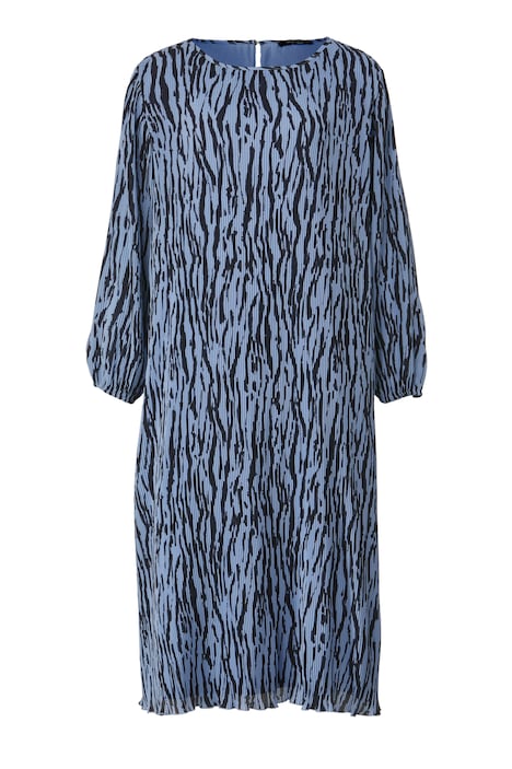 Midi-Plissekleid, Straight Fit, Alloverdruck, Rundhals, Langarm