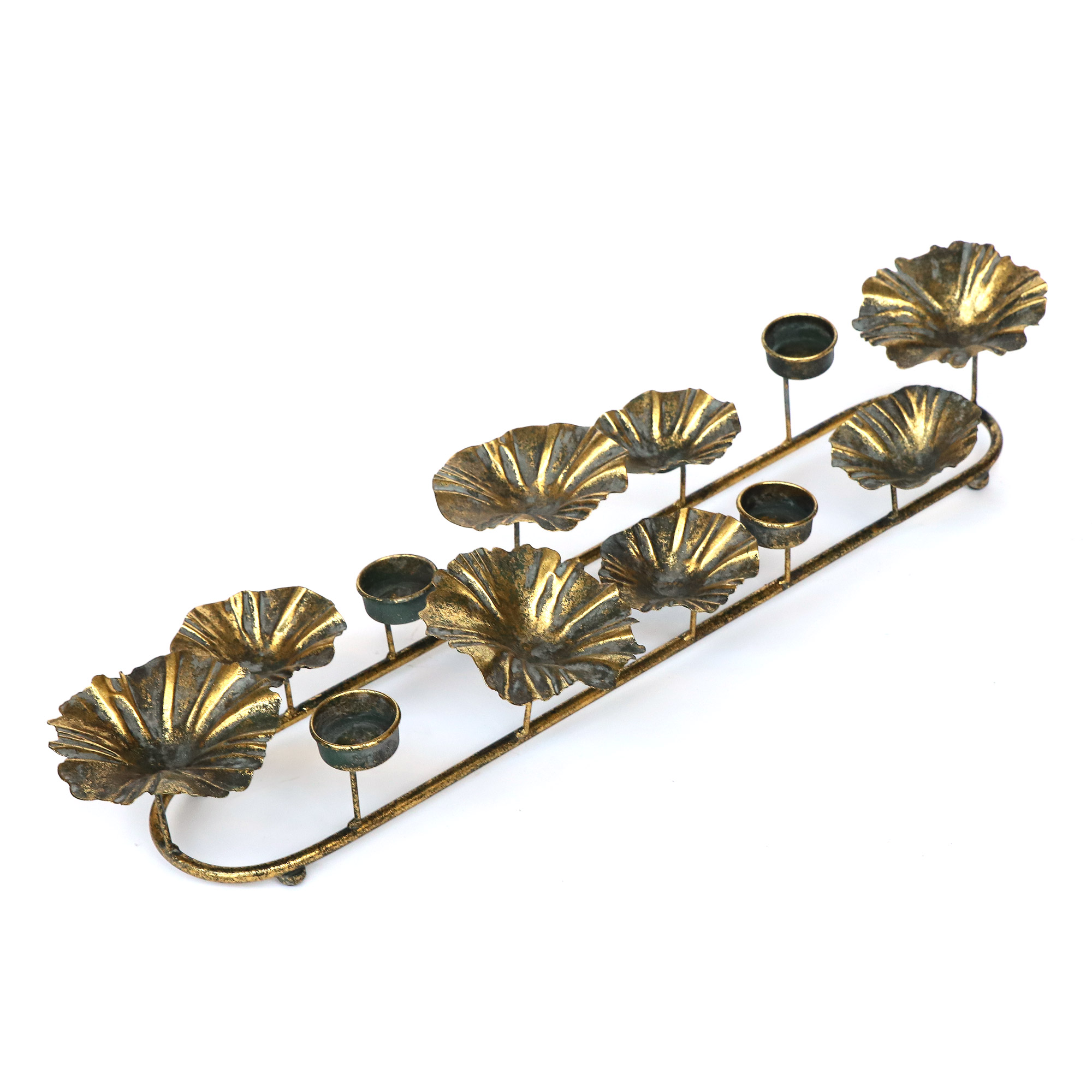 Teelichthalter 'Kjell', antik gold, B 68 cm, L 14 cm, H 11,5 cm von fischer's lagerhaus