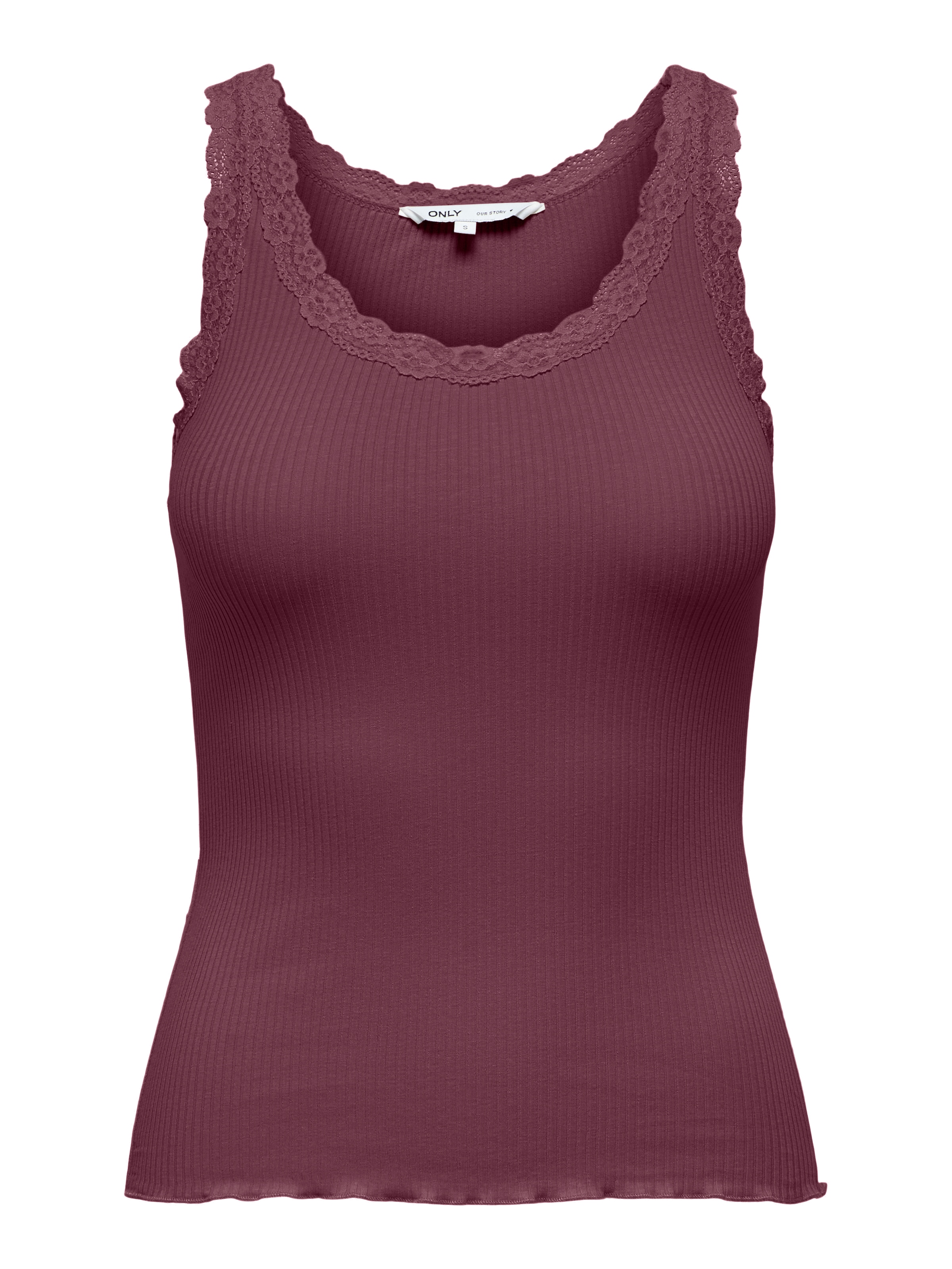 ONLY Tanktop »ONLSARA – Tanktop mit Spitzendetail am Ausschnitt«, regular fit, modisch, Jersey, Rippware, Rundhals