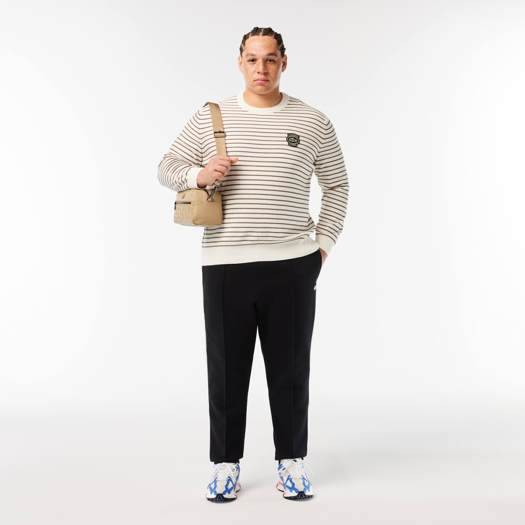 Gestreifter Baumwoll-Pullover mit LACOSTE-Aufnäher Pullover - Weiss - Lacoste - Herren