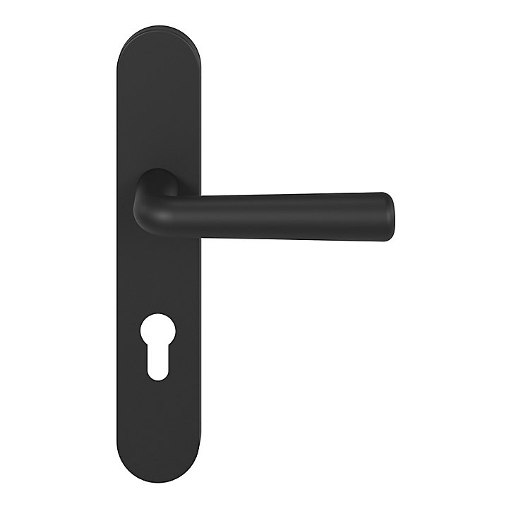 Ensemble poignée sur plaque rondcylindre GoodHome Dizel effet nickel mat noir L.121.5mm x l.42mm entraxe 165-195mm