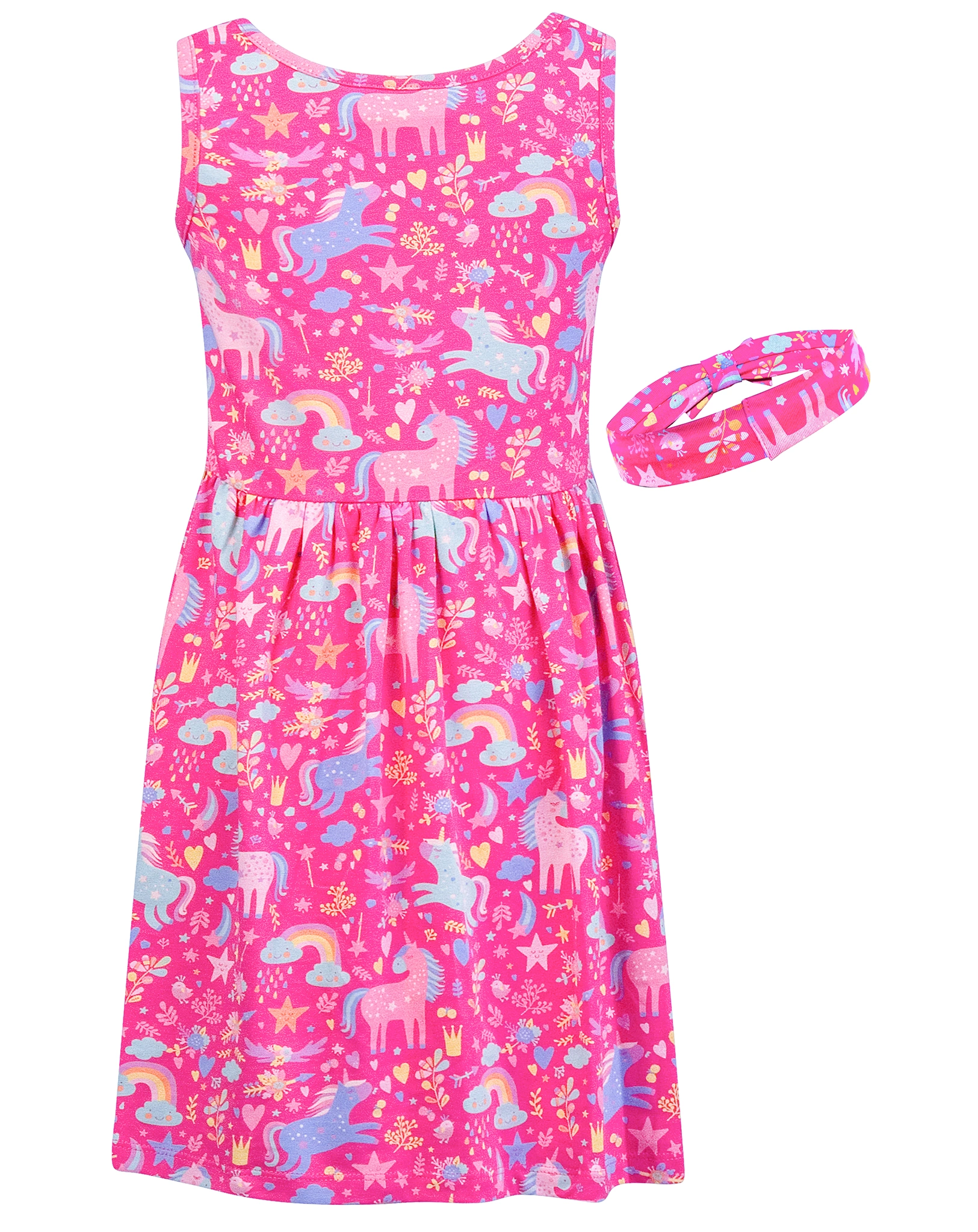Kleid HAPPY UNICORN ärmellos mit Haarband in pink