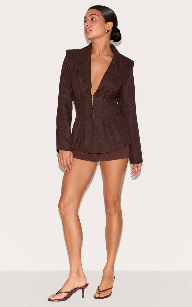 Chocolat Blazer Petite Taille Cintrée À La Taille