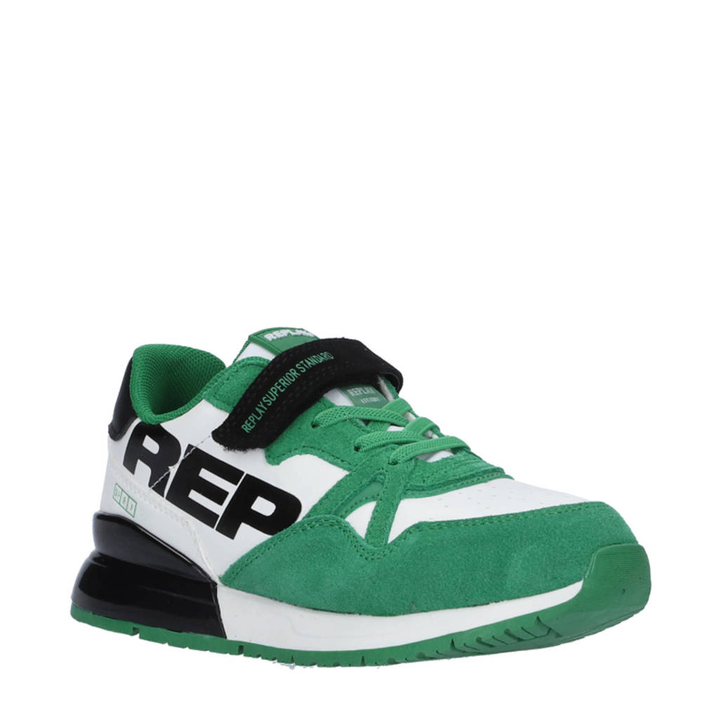 REPLAY Shoot Jr suède sneakers groen/wit