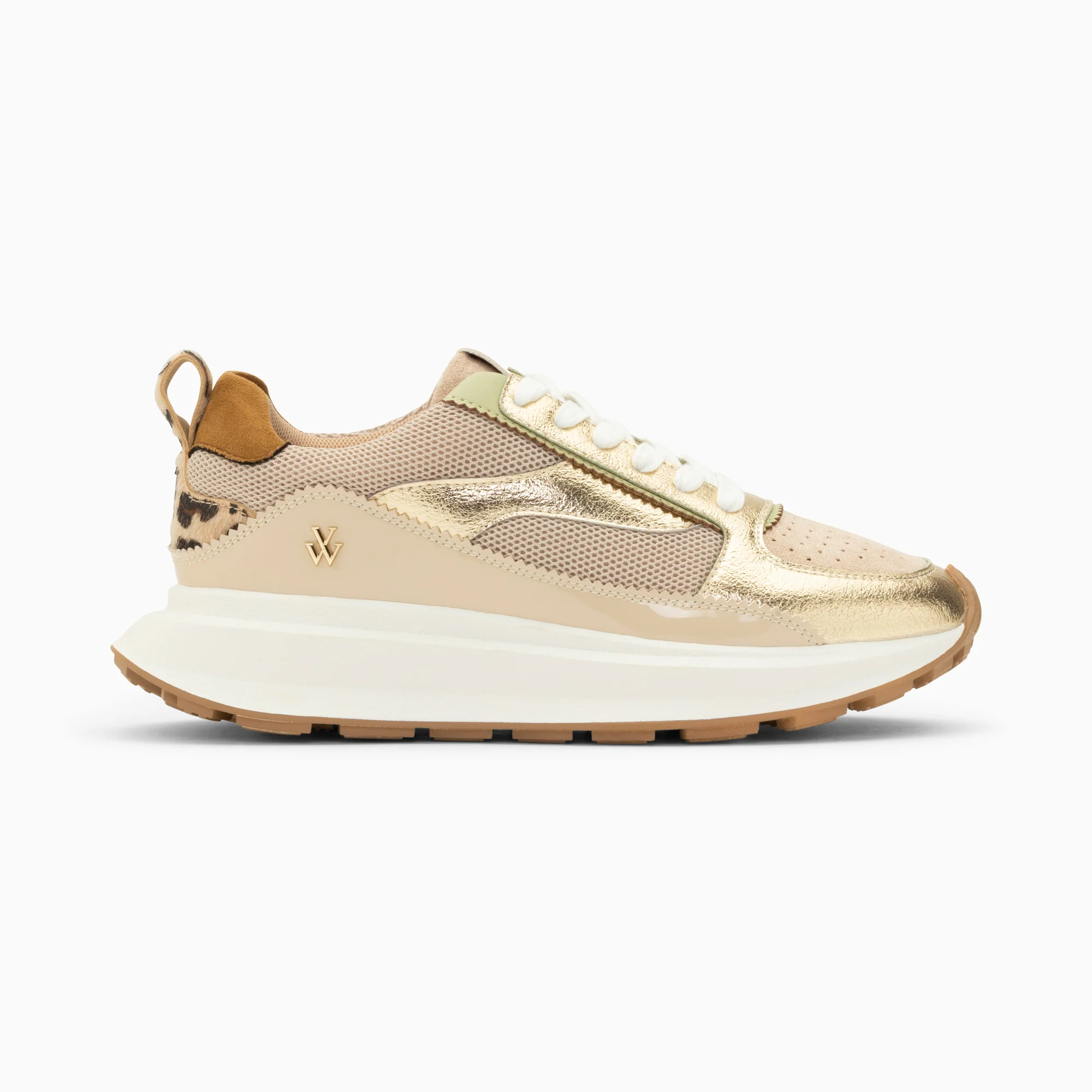 Sneakers-Baskets Emma or et beige à semelle oversize