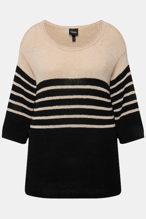 Pullover, Ringel, Oversized, Rundhals, 3/4-Arm