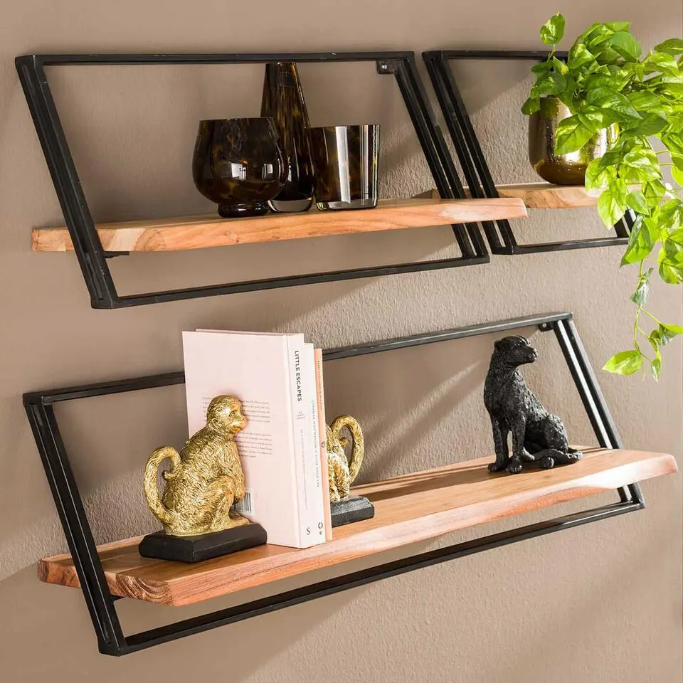 Set van 3 wandplanken Siebe-acacia/gepoedercoat metaal