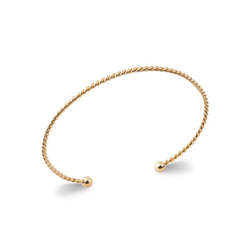Bracelet jonc fin twists torsadé semi ouvert ajustable-Plaqué or