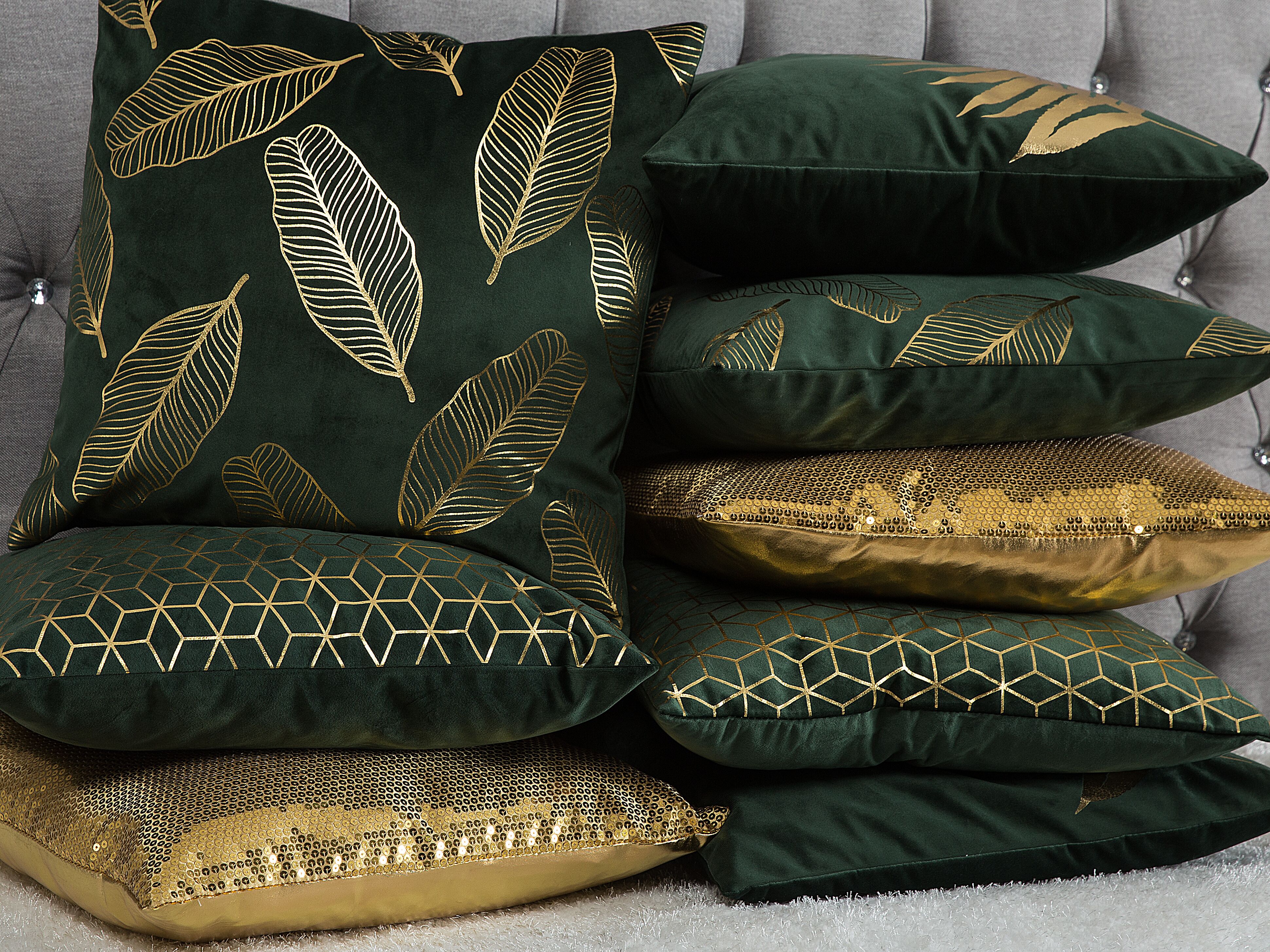 Set van 2 sierkussens CELOSIA Fluweel 45 x 45 cm Donkergroen geometrisch patroon