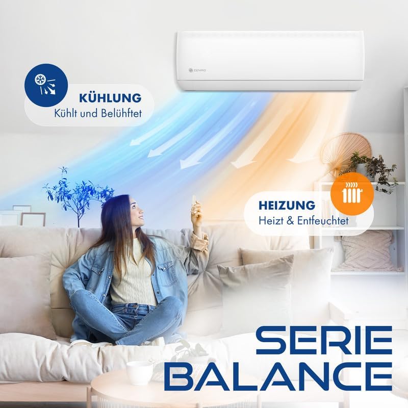Multisplit Klimaanlage 2 Innengeräte Set (2,6kW + 5,3kW) Klimagerät Air Conditioner mit Heizfunktion 18000 BTU 5.3kW A++ WiFi/App-Steuerung 4D AirFlow Heizen bis -20°C Vorgefüllt R32