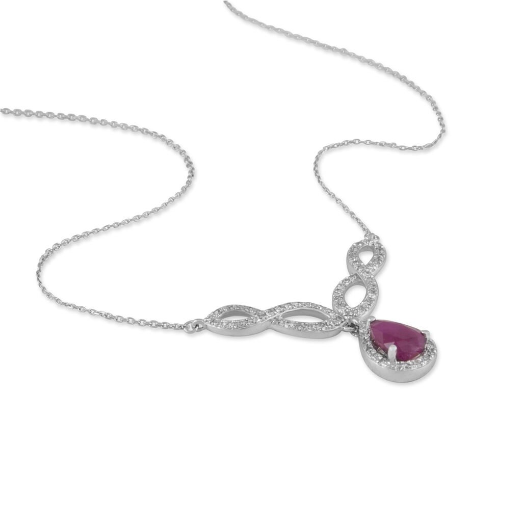 Collier Sissi Or Blanc Diamant Et Rubis
