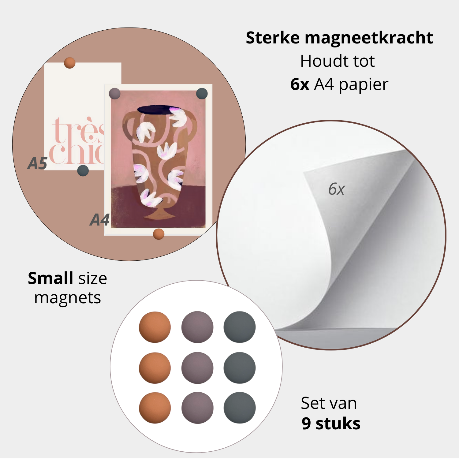 9x magneet - Salmon/heather/grey