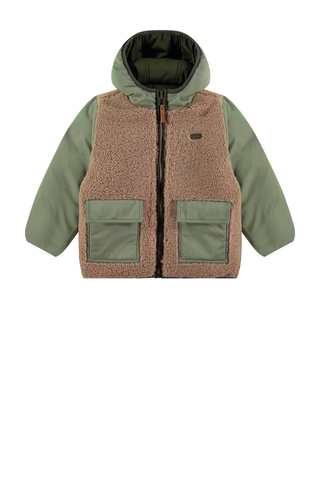 Stains&Stories reversible coated teddy winterjas groen/beige