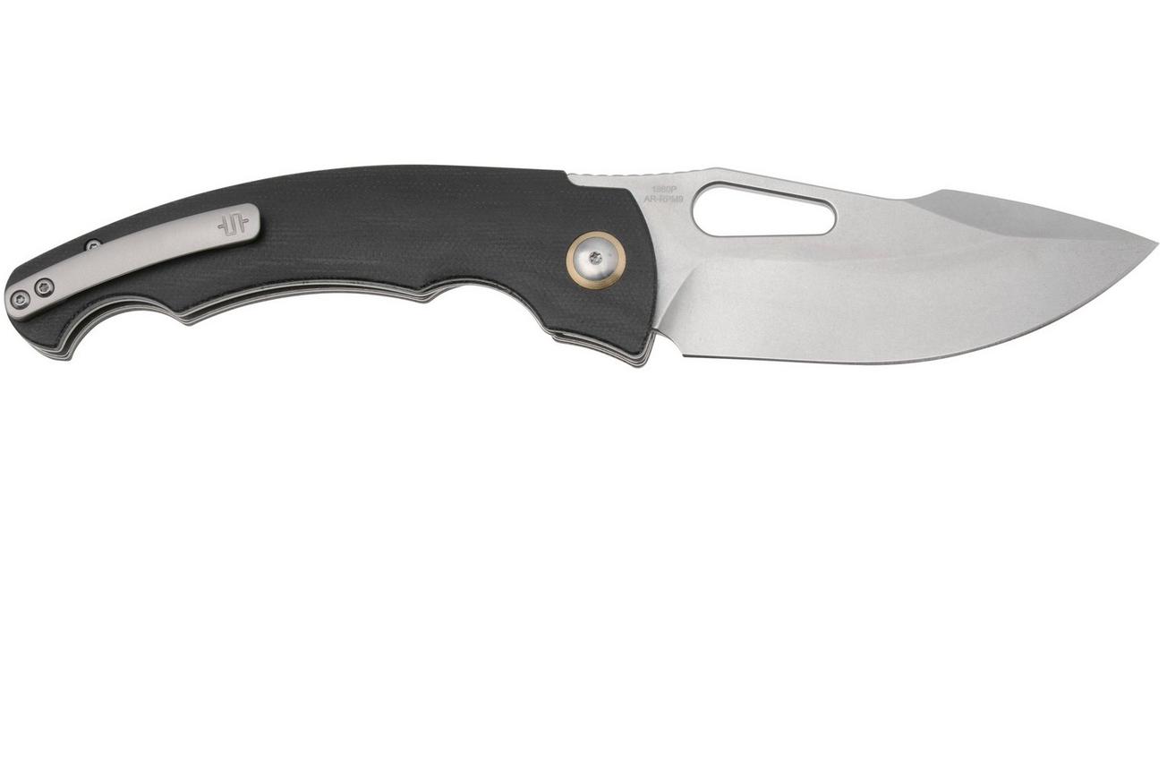 Artisan Cutlery Xcellerator 1860P-MBK, Stonewashed AR-RPM9, Black Micarta zakmes, Mike Snody design
