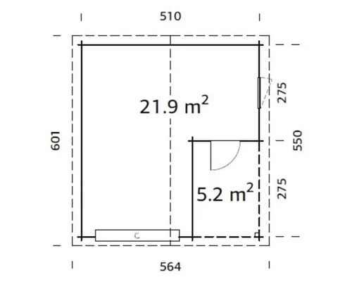 Palmako Roger vrijstaande garage, 21,9+5,2 m², met sectionaaldeur 510 x 550 cm, grijs gegrond.