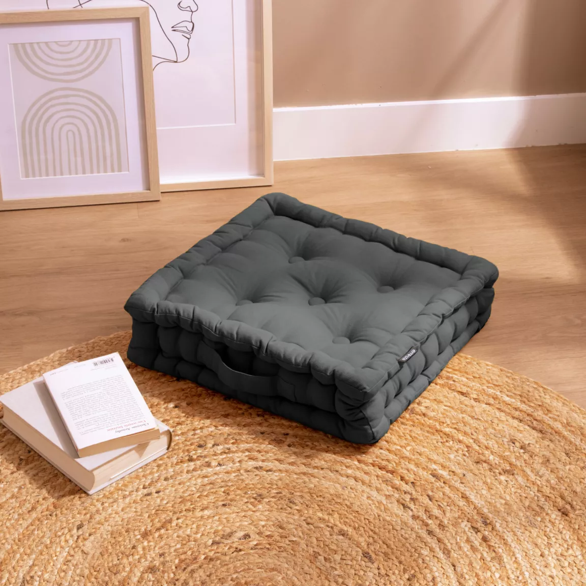 Coussin de sol coton (40 x 40 cm) Pixel Gris anthracite
