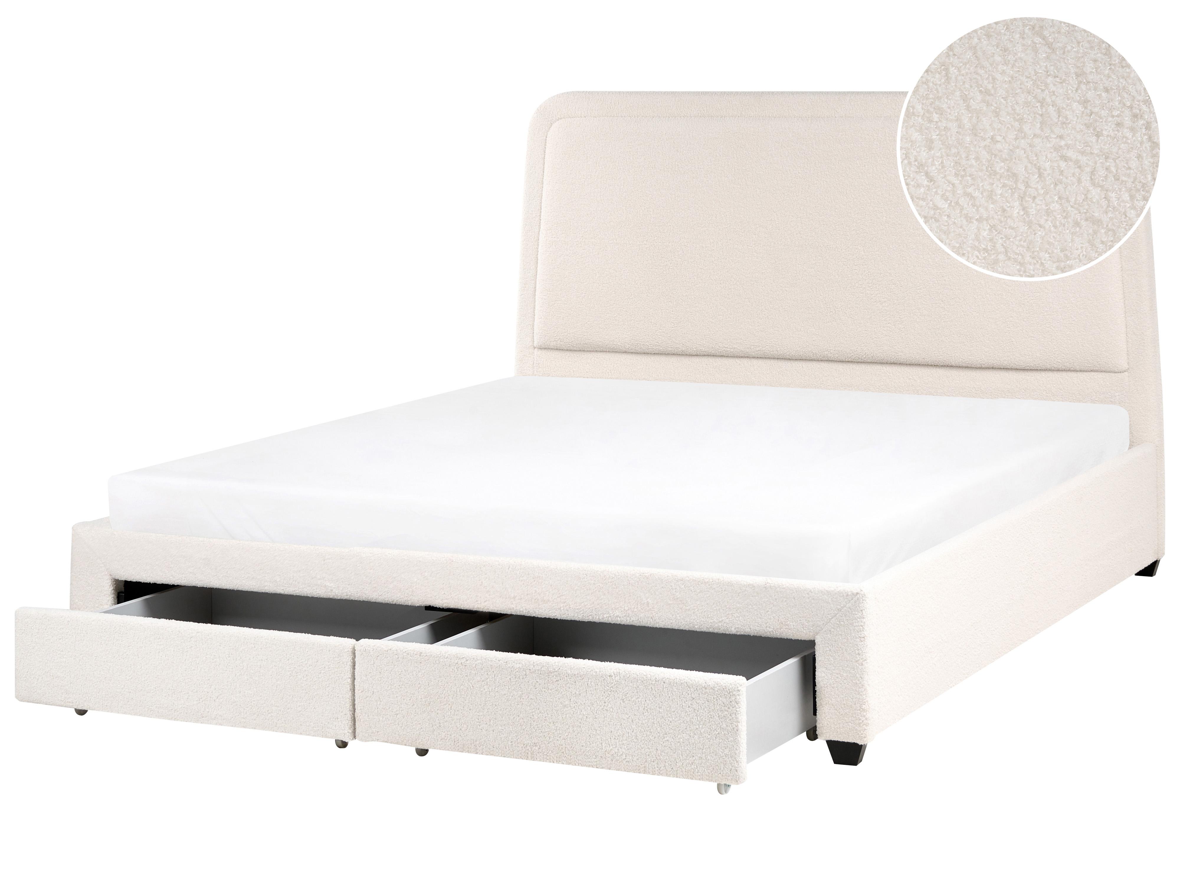Bed met opbergladen Bouclé SARDENT 180 x 200 cm Gebroken wit