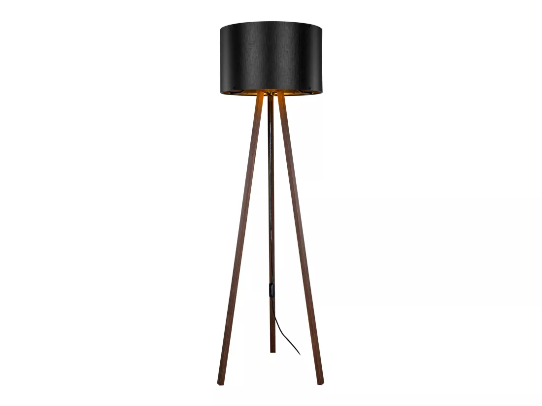 Lampadaire Keynes trépied hauteur 136 cm E27 effet noyer / noir [lux.pro]