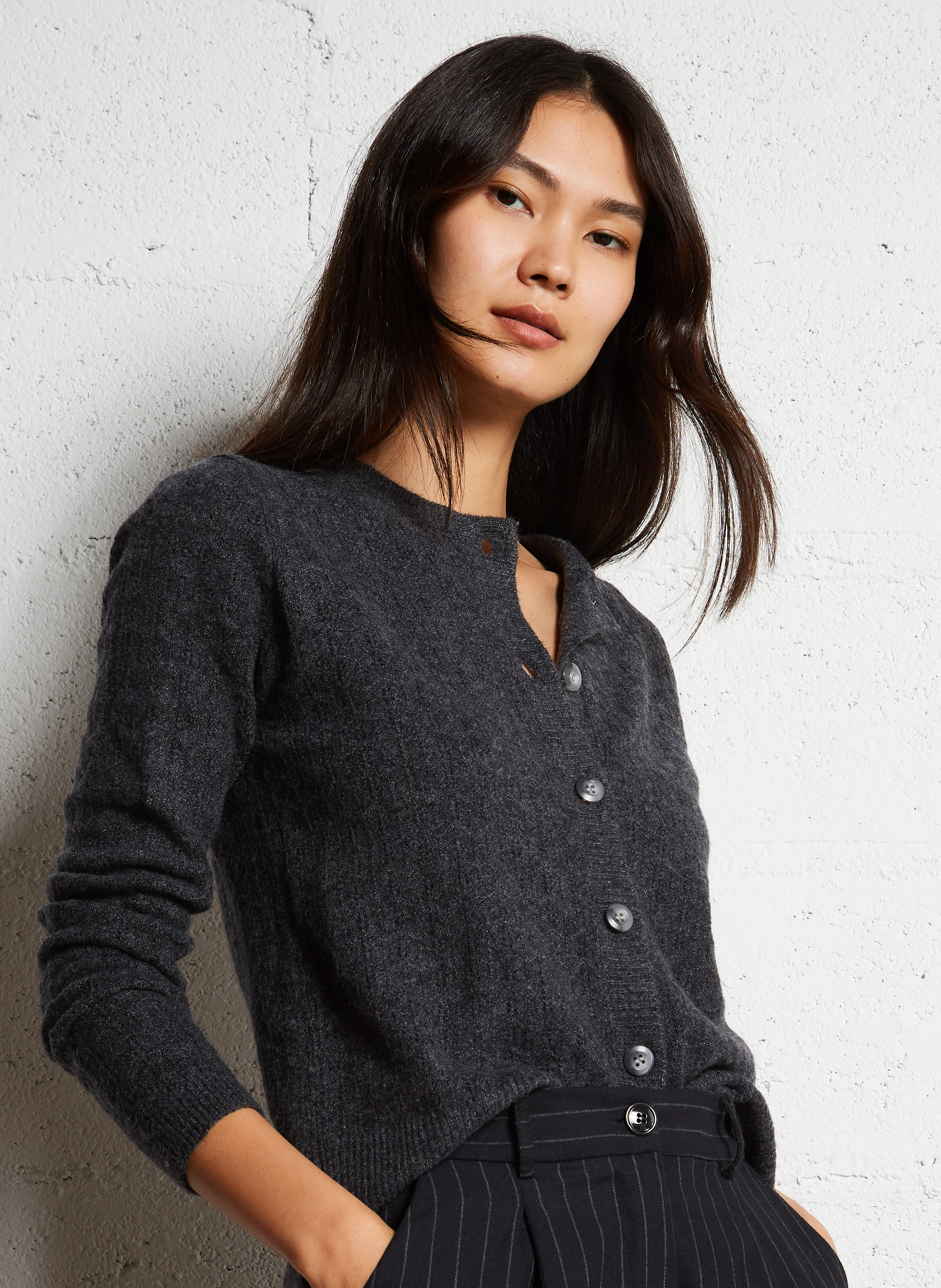Gilet droit à col rond | Gris