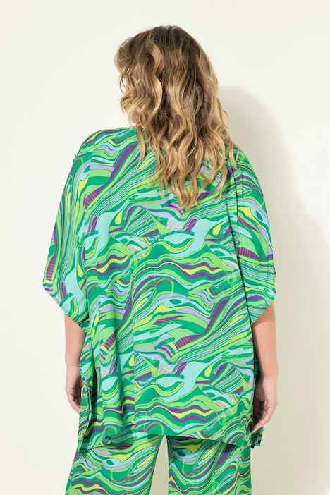 Kaftan, Boxy Fit, Chiffon, tropischer Druck, V-Ausschnitt