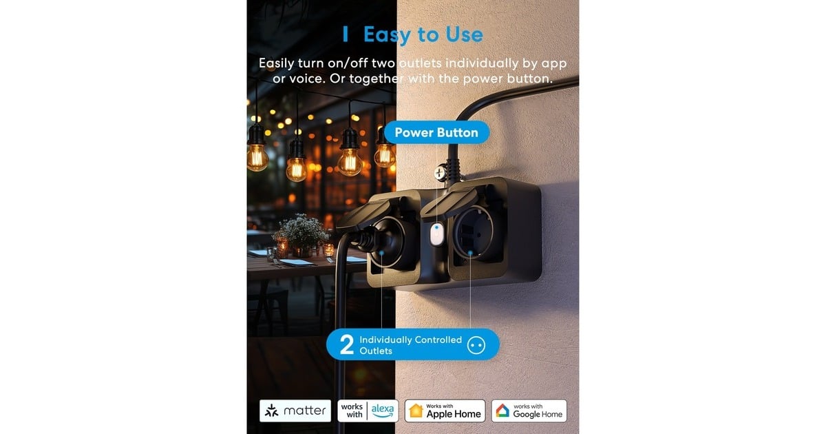 MEROSSSmart Wi-Fi Indoor/Outdoor Plug stekkerdoos  (Zwart, Wi-Fi, 2.4 GHz, 1T1R)