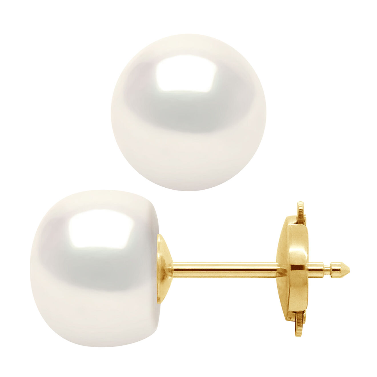 Pearl Addict Boucles d'Oreilles Or Jaune & Perles d'Eau Douce blanc naturel