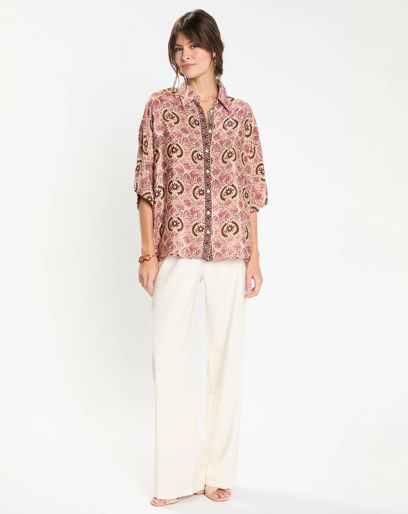 Lauren Vidal Blouse en Soie mélangée Soon imprimé toscan rose