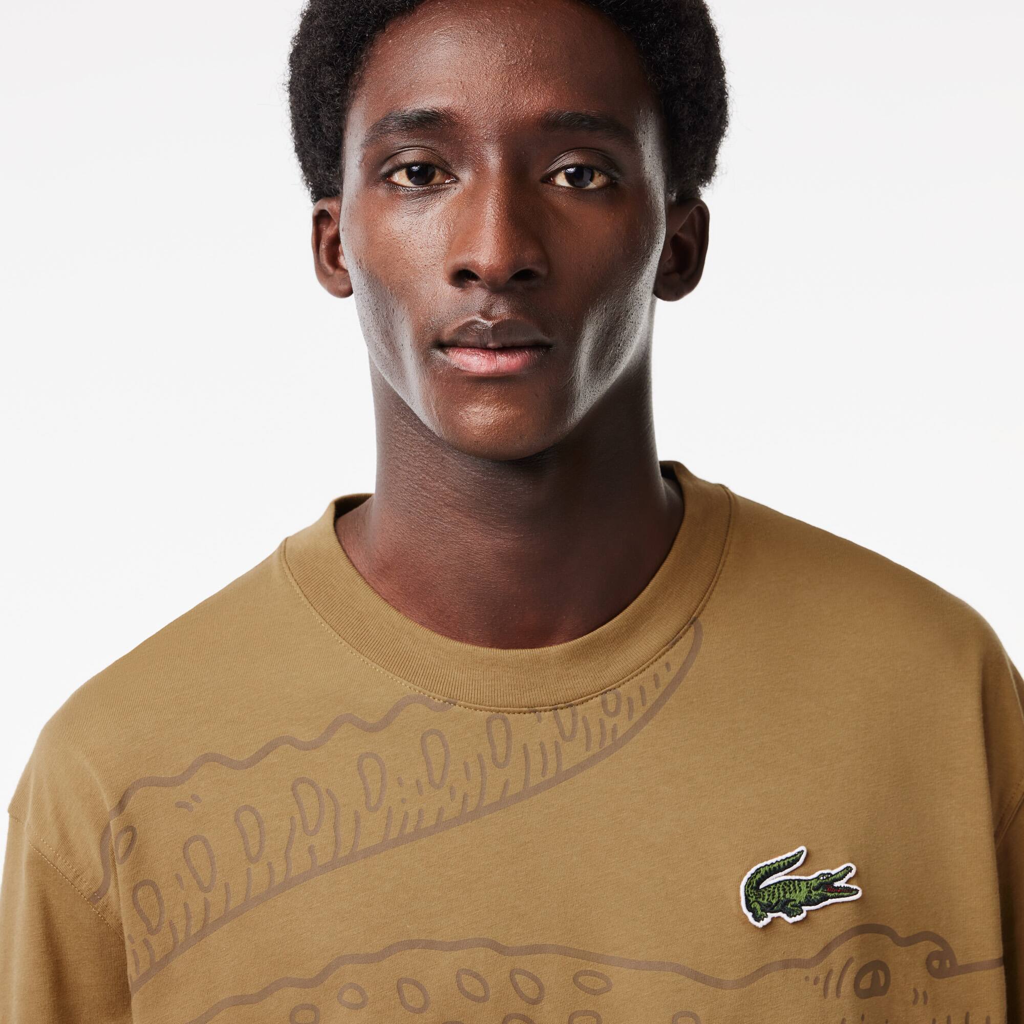 Herren LACOSTE T-Shirt mit Rundhals und Krokodil-Aufdruck T-Shirts - Braun - Lacoste - Herren