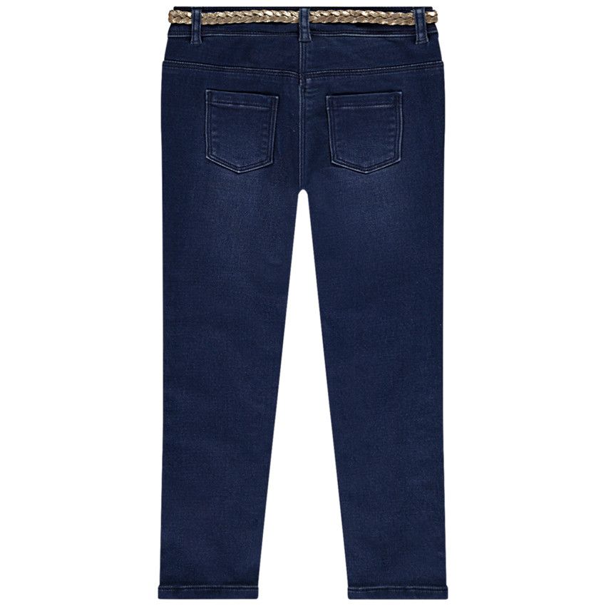 Jean slim brodé + ceinture pailletée pour fille - Bleu