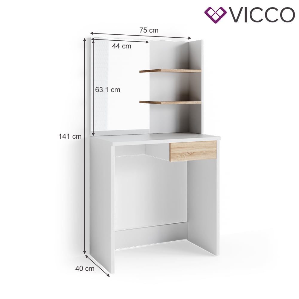 Vicco Schminktisch Dekos Frisiertisch Frisierkommode Kosmetiktisch Weiß Eiche