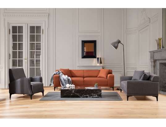 CONCEPT1 - Canapé tissu Petra 3 places orange 215 x 86 x h87