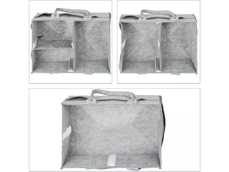 relaxdays Pflegekörbchen Windel Caddy Filz Grau Multifunktionaler Organizer für Kindersachen