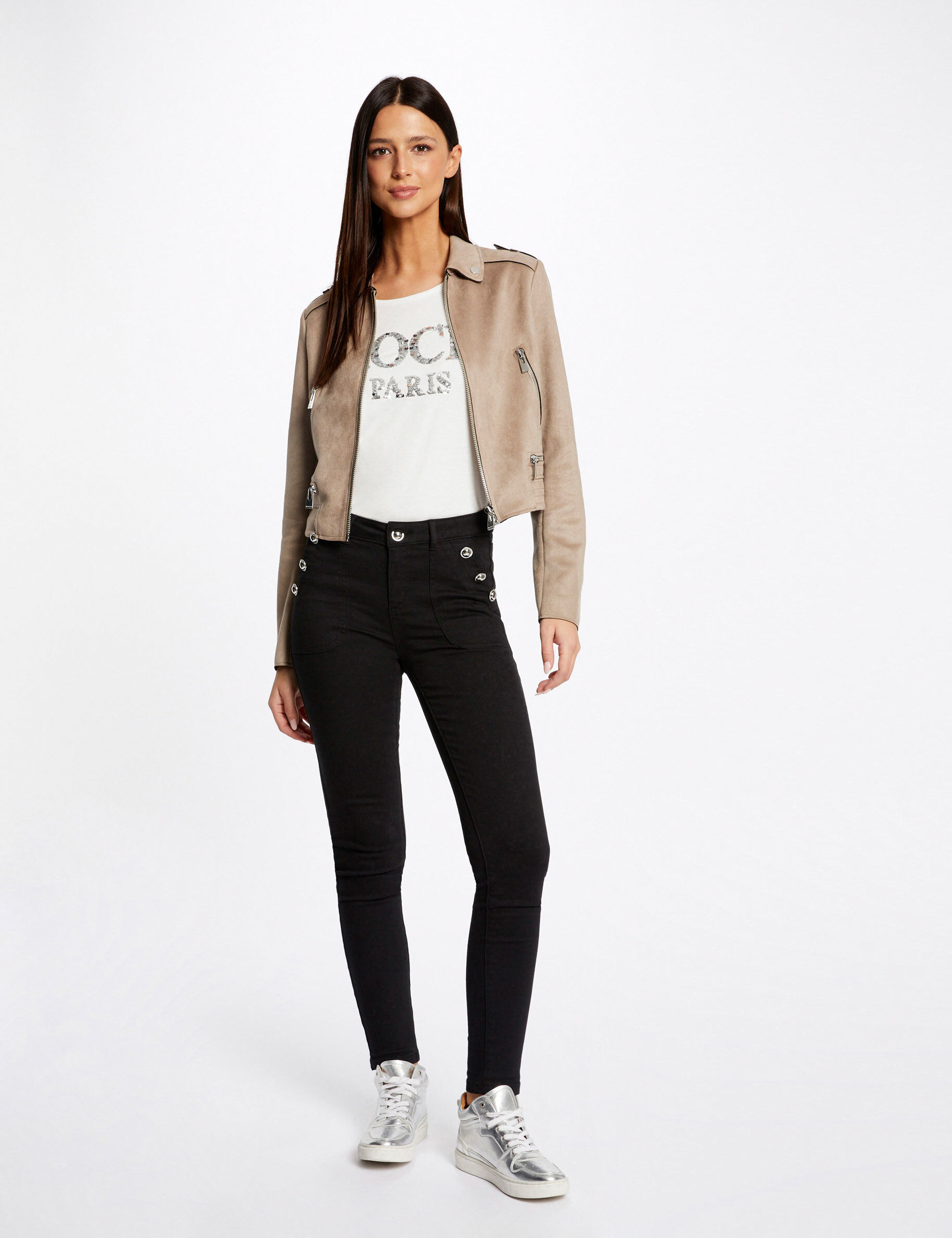Pantalon skinny boutons aux poches noir femme - noir