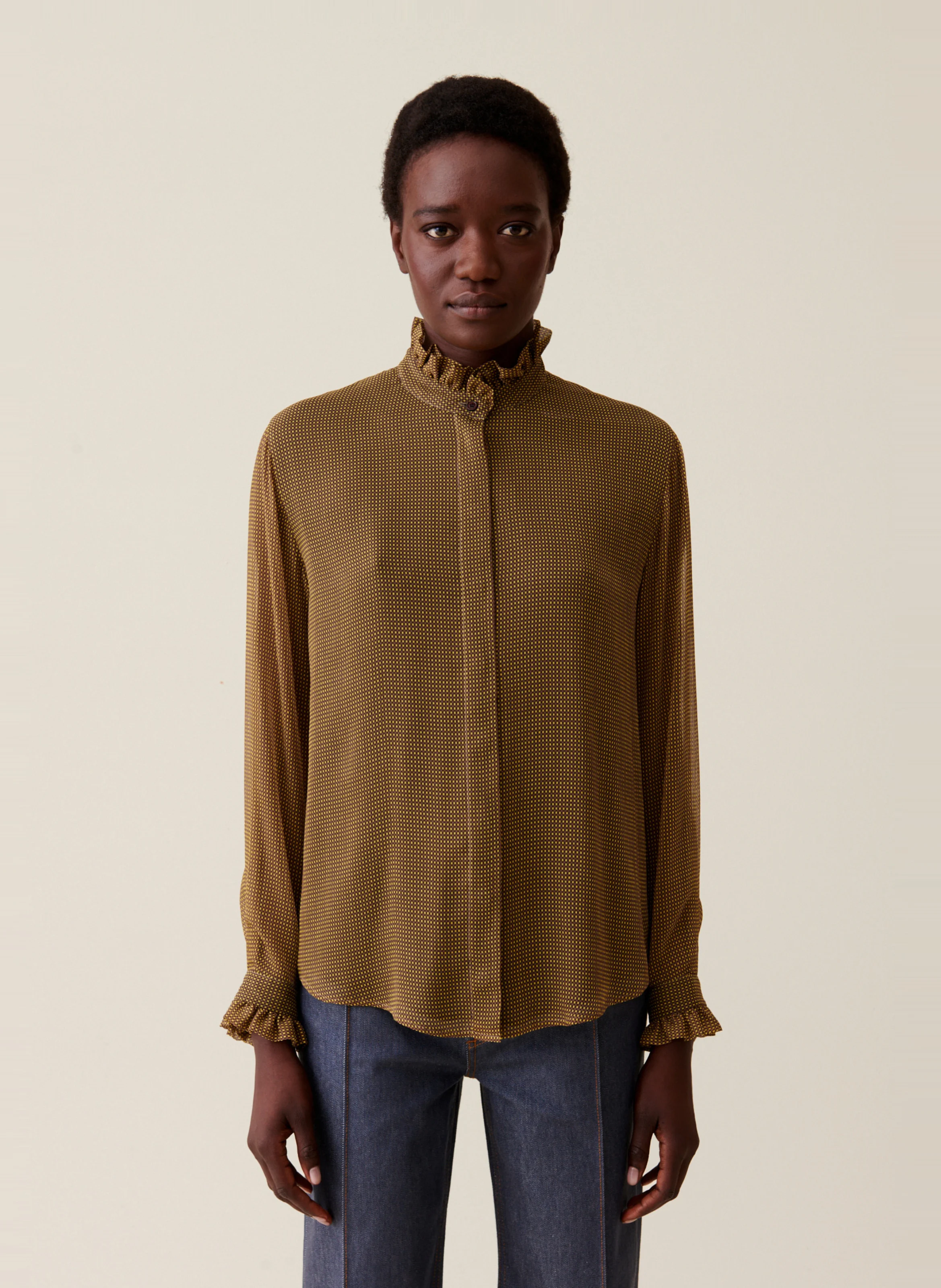 Chemise fluide à petits carreaux | Jaune