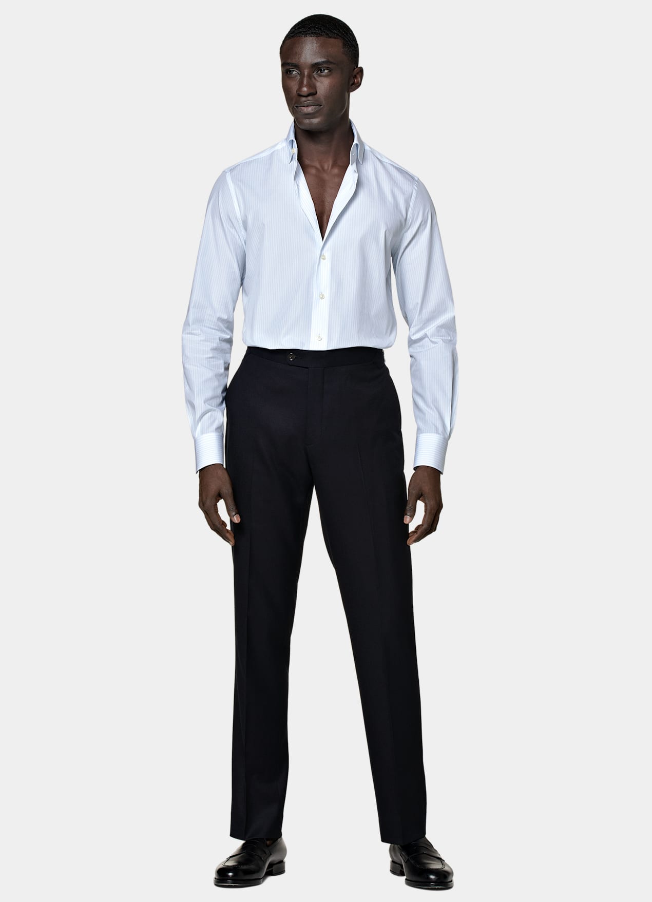 Chemise coupe ajustée en popeline bleue à rayures