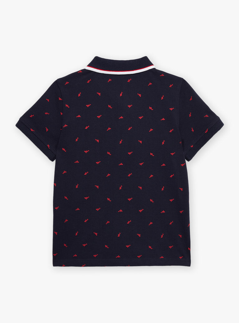 Polo bleu marine à imprimé requins