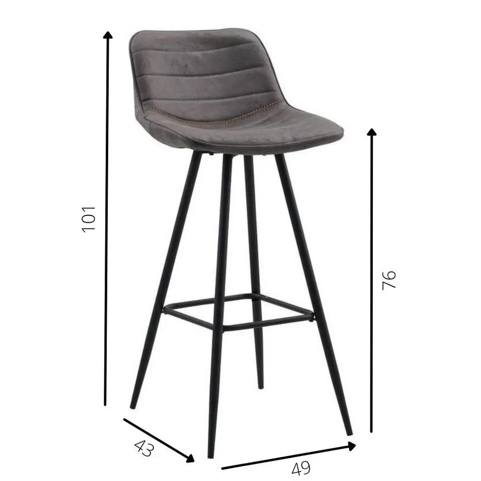 Industriële barkruk Kenton antraciet - Zithoogte 76 cm - Stof - Grijs