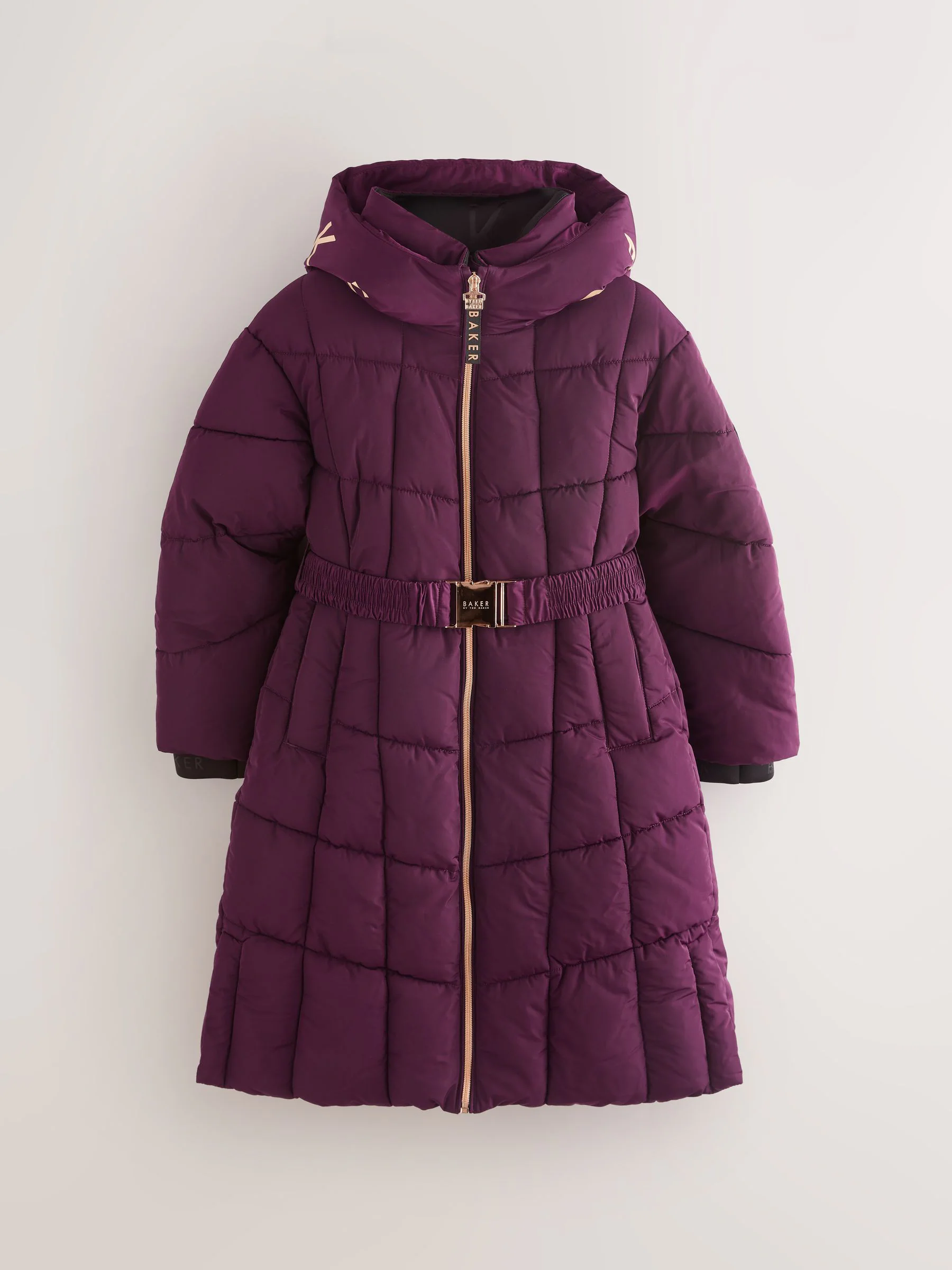 Bordeauxrood - Baker by Ted Baker Regenbestendige gewatteerde lange jas met strik op de rug en ceintuur