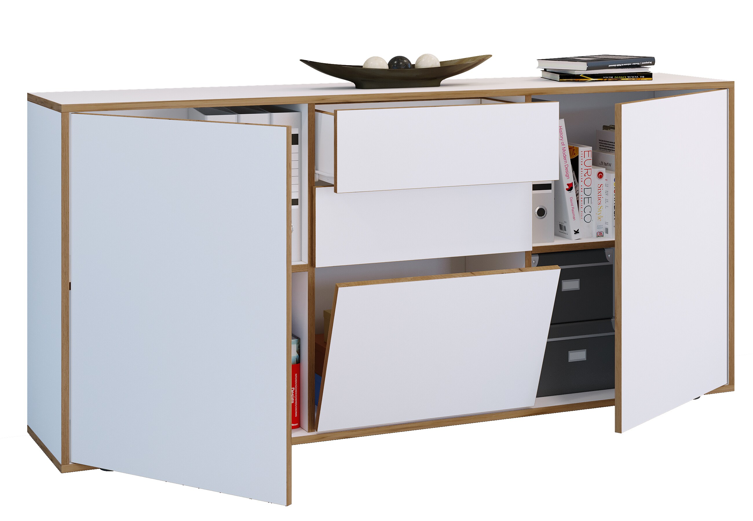 VCM Holz Kommode Sideboard Highboard Anrichte Schrank Büromöbel Salia Breite 160 cm Schublade Drehtüren