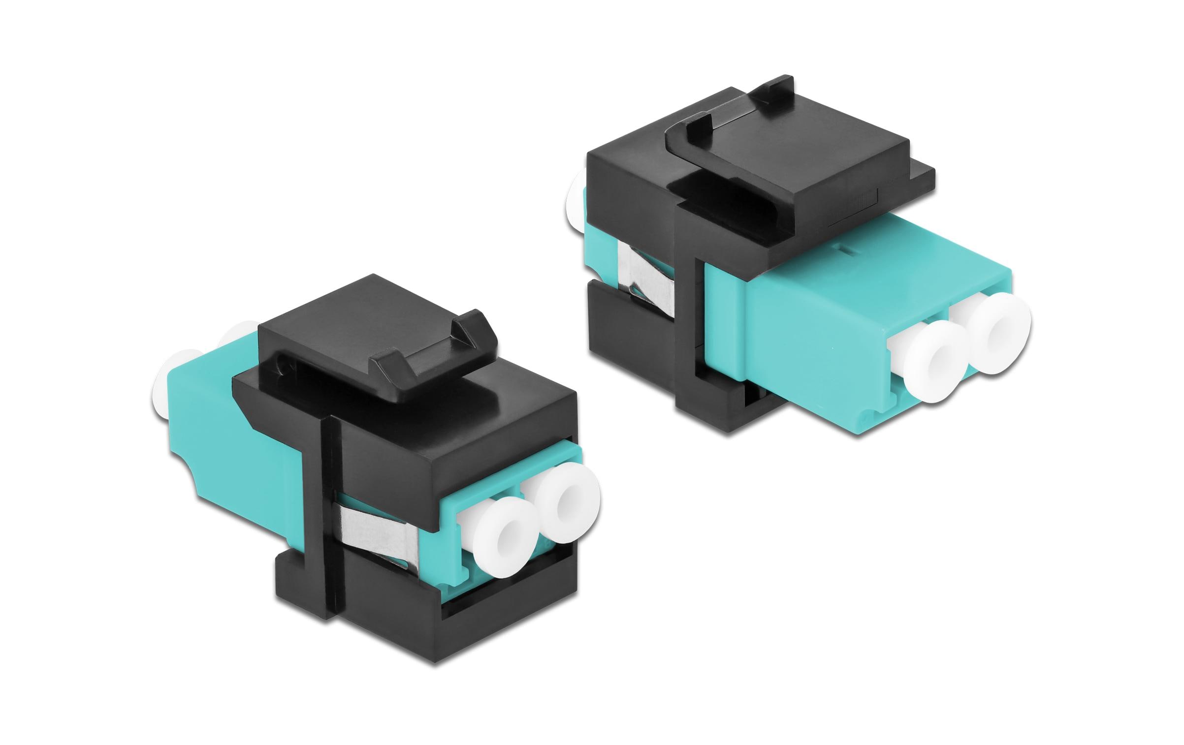 Keystone-Modul LC Buchse zu LC Buchse Aqua / SchwarzDelock Keystone Modul LC Duplex Buchse zu LC Duplex Buchse aqua / schwarz