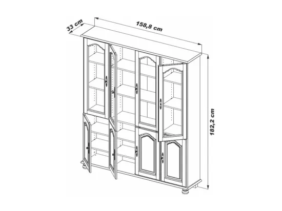 Bibliothèque Chêne 8 Portes 18 Niches 15 Etagères L 158.8 H 182.2 P 33 cm