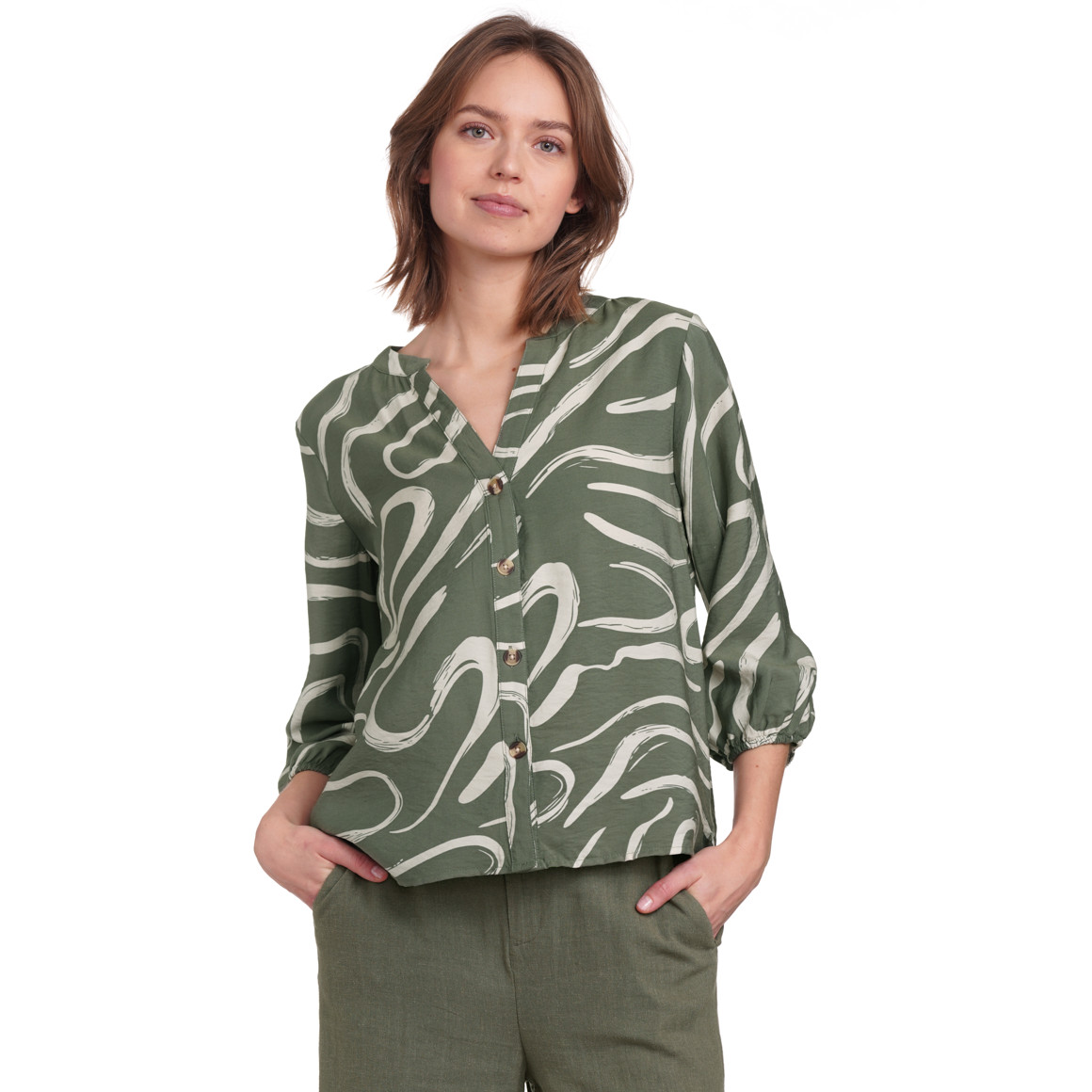 Gina Collection Damen Bluse aus Modal-Mix oliv