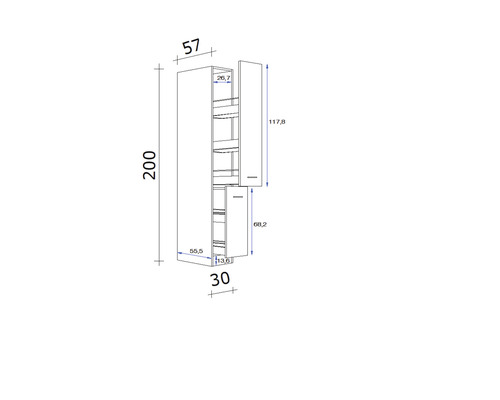 Flex Well apothekerskast Varo BxDxH 30 x 57 x 200 cm wit mat gedemonteerd