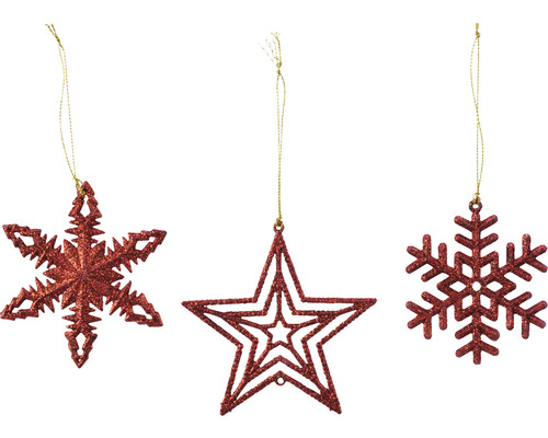 Glitter decoratieve hanger, 10 cm, rood