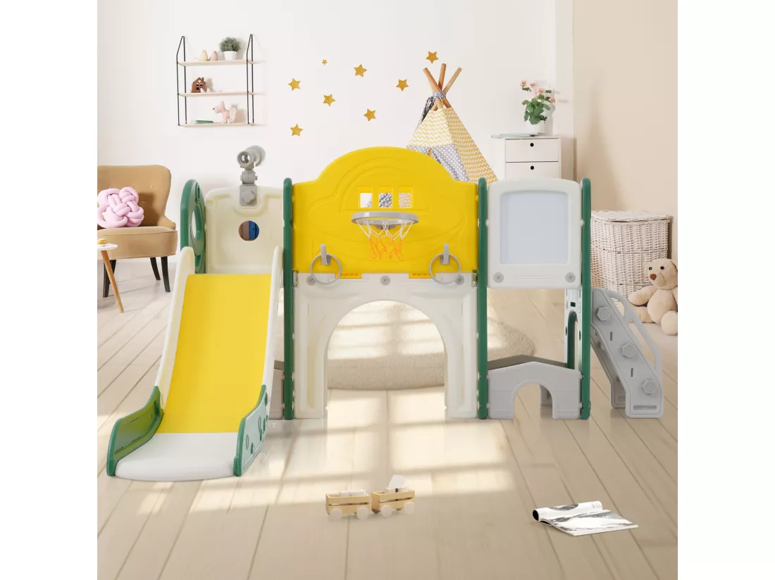 Jouet d'escalade pour enfants 10 en 1 avec toboggan, autoportant, escalade, jeu de forage, gris