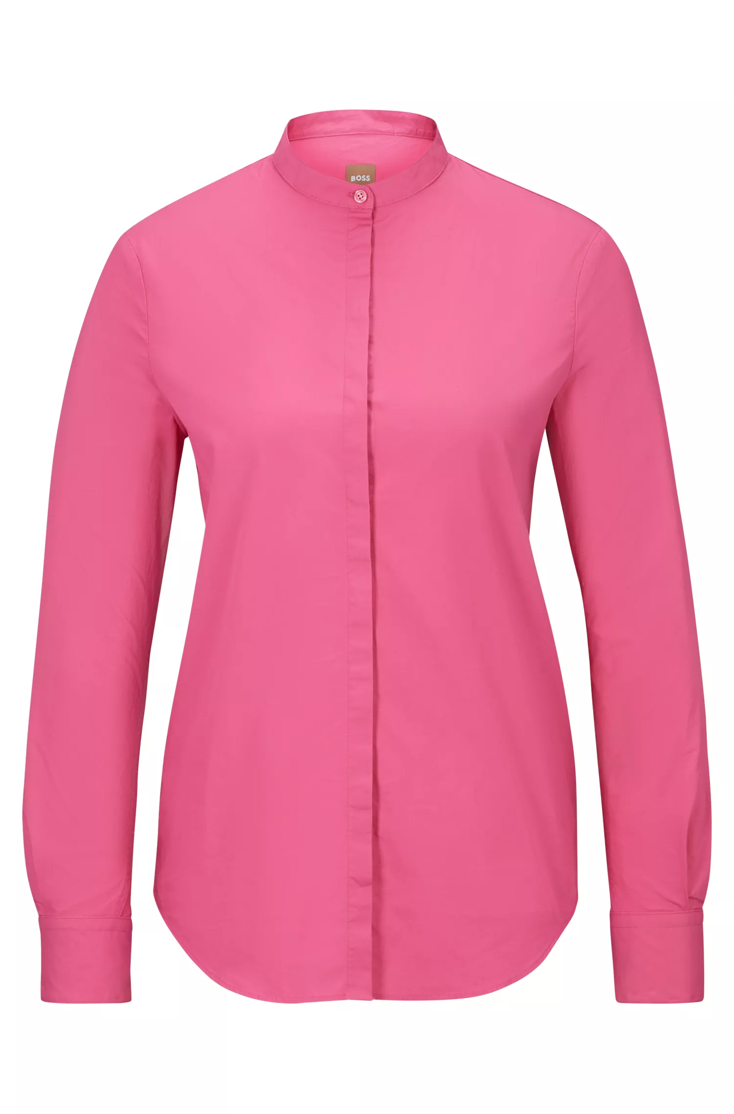 Blusa BOSS preta sem gola, modelagem solta, em algodão orgânico.