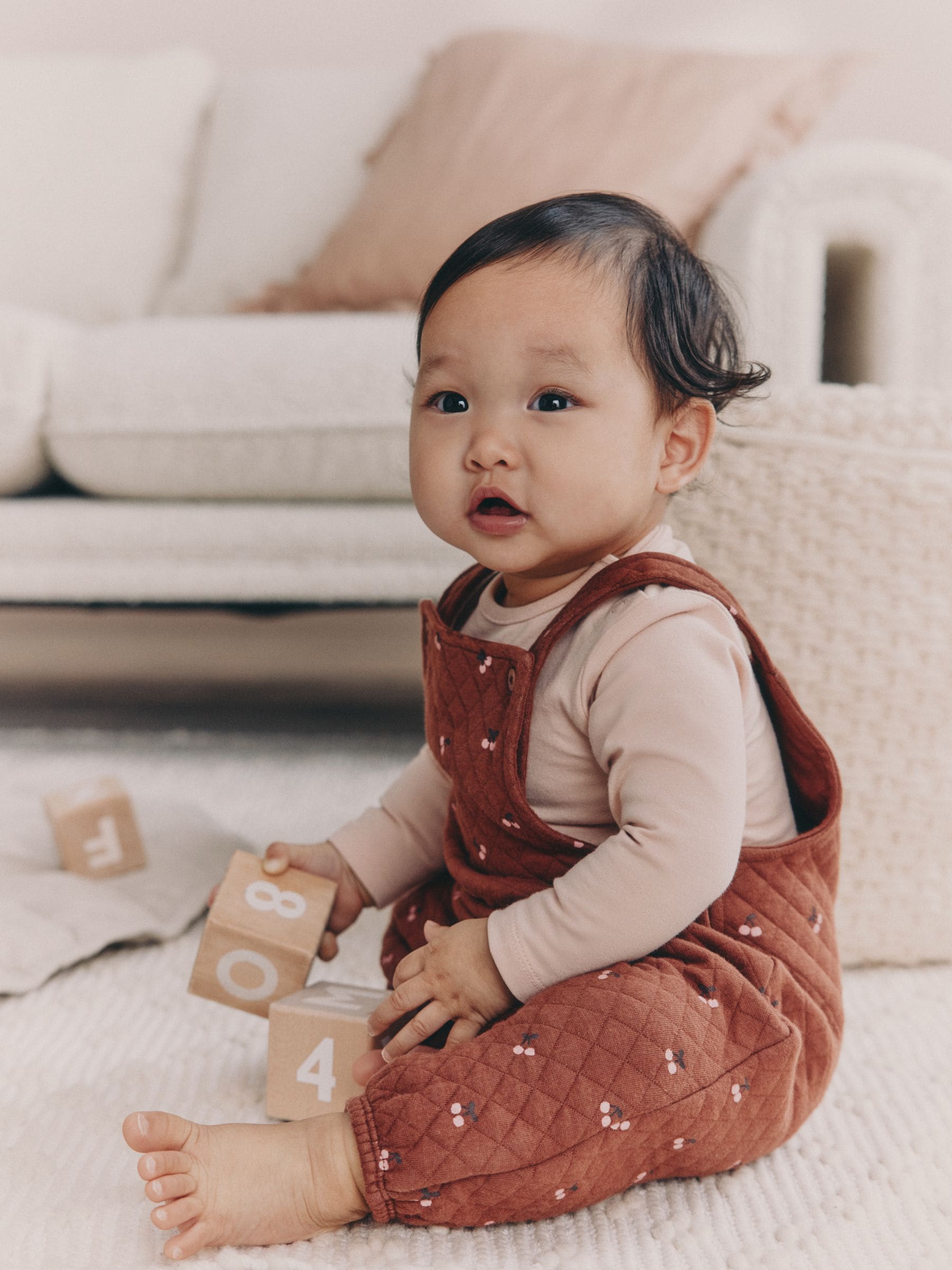 Brown Cherry - Quilted Dungaree and Bodysuit Baby 2 Piece Set (0mths-3yrs)