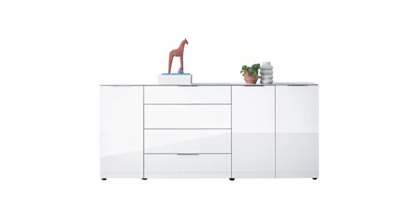 Sideboard Santo, Spanplatte Glas weiss, 226 x 99 x 40 cm