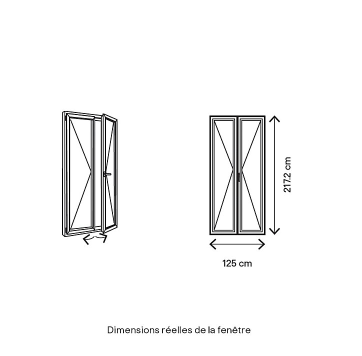 Porte fenêtre bois 2 vantaux GoodHome - l.120 x h.215 cm, tirant droit